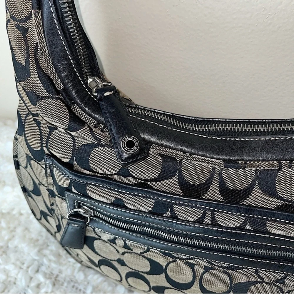 Coach Signature Black and Tan Hobo Bag